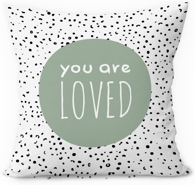 ETVISO Sage Green You are Loved Pillow Cover 18x18, Boho Classroom Decor, Inspirational Reading Nook Classroom Decorate Pillow Covers for Kids Reading Room Playroom Nursery - Image 1
